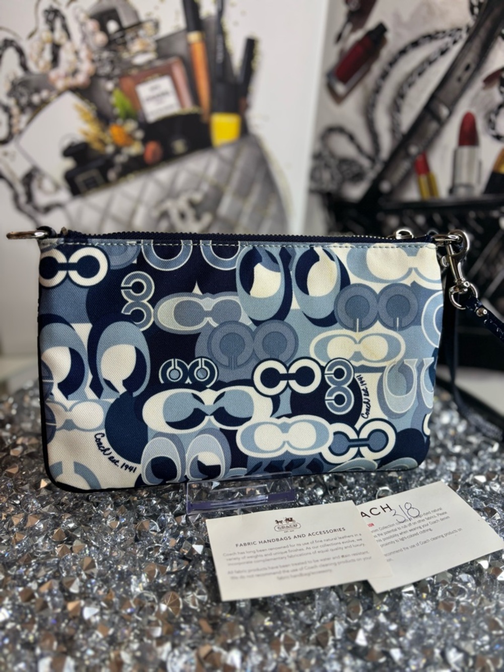 Coach Poppy Blue Denim Glam wristlet NWOT - Picture 4 of 12